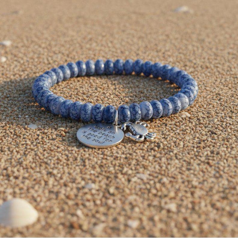 A Walk on the Beach is Good for the Soul Beaded Stretch Bracelet - - LadybugfeetDesigns -