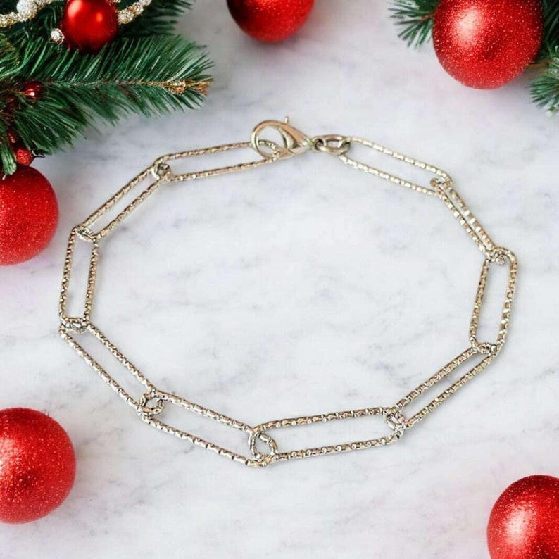 Diamond Cut Silver Paperclip Chain Bracelet - - LadybugfeetDesigns -