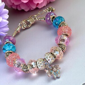 Butterfly Trio European beaded bracelet - Silver - - LadybugfeetDesigns -