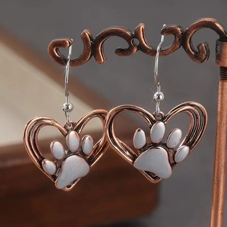 Rustic Dog/Cat Paw Print Earrings, Silver - - LadybugfeetDesigns -