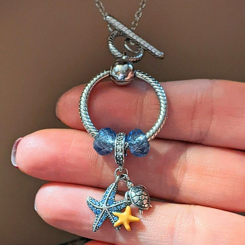 Sea Life Sterling Silver Toggle Charm Necklace, 20 inches - - LadybugfeetDesigns -