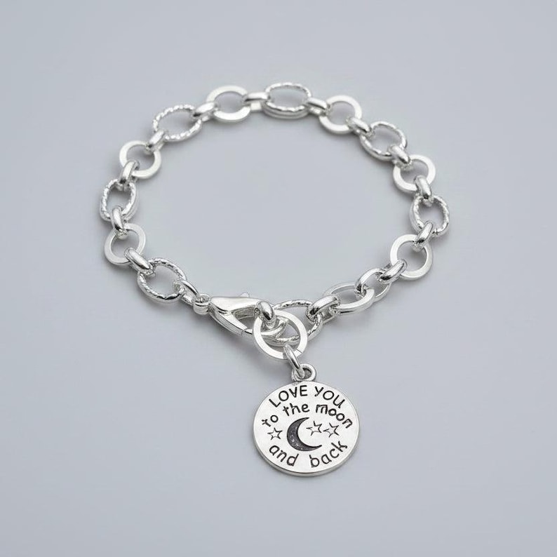 Love You to the Moon Chain Bracelet - - LadybugfeetDesigns -
