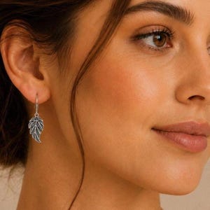 Fancy Leaf Hook Earrings, Silver - - LadybugfeetDesigns -