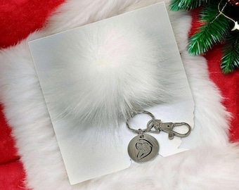 Mother and Child Keychain/Faux Fur Pom Pom Charm Key Chain-Purse Charm/Journal Charm