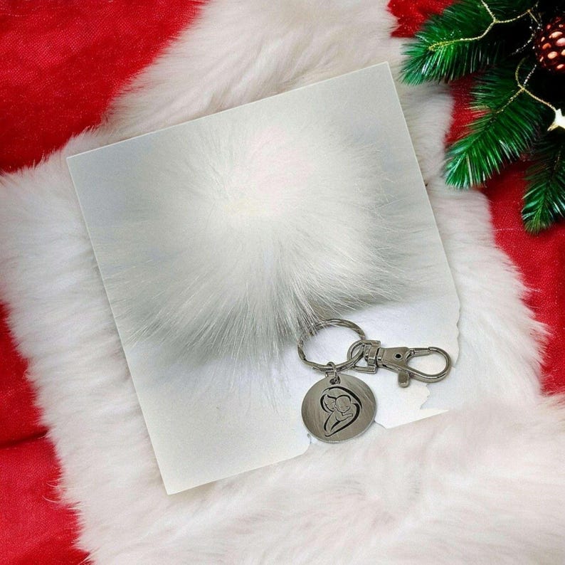 Mother and Child Keychain/Faux Fur Pom Pom Charm Key Chain-Purse Charm/Journal Charm - - LadybugfeetDesigns -