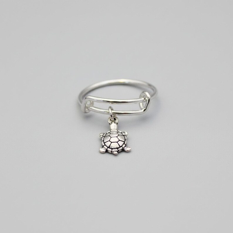 Tiny Sea Turtle Expandable Charm Ring - - LadybugfeetDesigns -