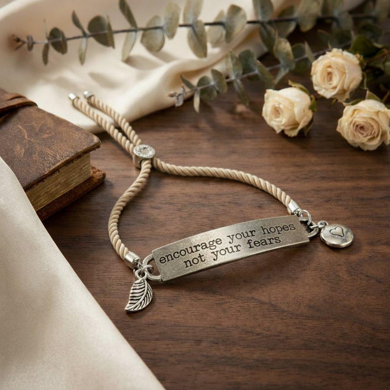 Encourage Your Hopes Not Your Fears Twisted Rope Bolo bracelet - - LadybugfeetDesigns -