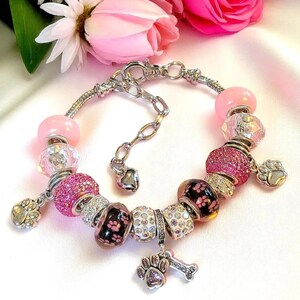 Dog Paw European beaded bracelet - Silver - - LadybugfeetDesigns -