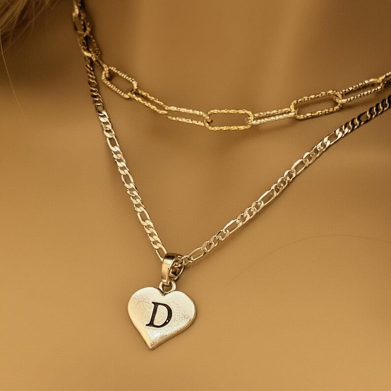 Two-Tone Paperclip & Initial Necklace Set - - LadybugfeetDesigns -