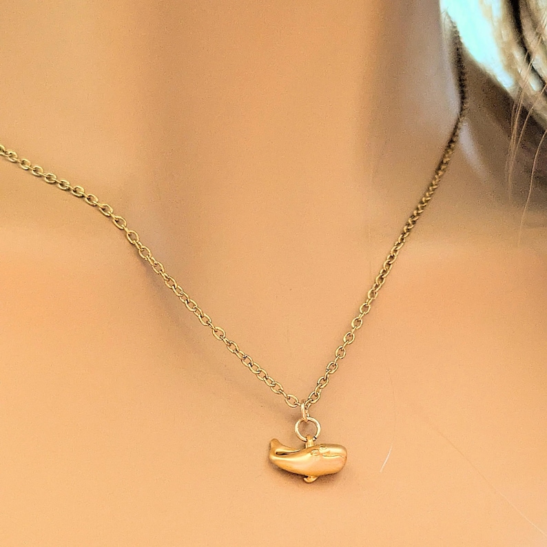 Whale necklace, Gold - 20 inch - - LadybugfeetDesigns -