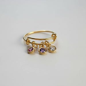 Mother's Birthstone Charm Ring, Adjustable, 14k Gold-Filled - - LadybugfeetDesigns -