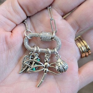 Large Dragonfly, Garden Friends Carabiner Necklace, Silver - Adjusts up to 20 inches - - LadybugfeetDesigns -