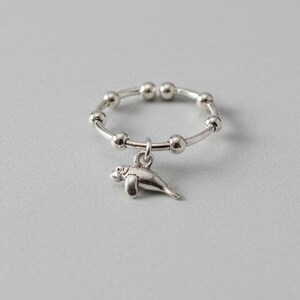 Sterling Silver Manatee Adjustable Charm Ring - - LadybugfeetDesigns -