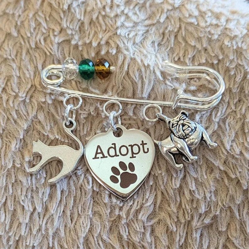 Adopt a Pet Safety Pin Brooch, Purse Charm - - LadybugfeetDesigns -