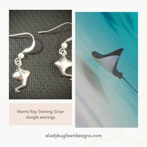 Manta Ray Sterling Silver dangle earrings - - LadybugfeetDesigns -