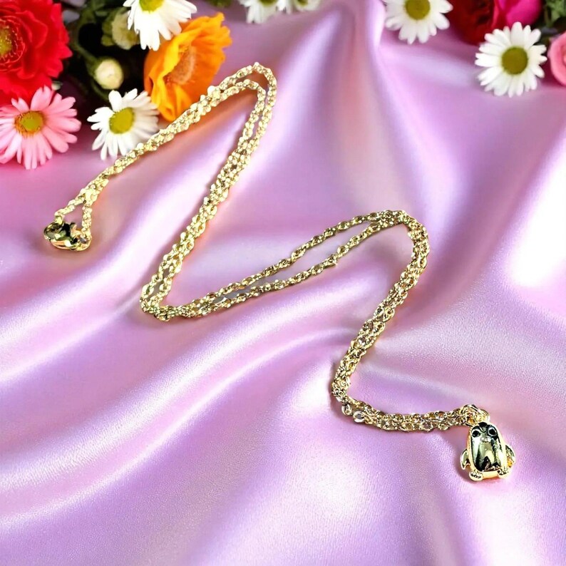 Penguin Necklace, Gold- 20 inch - - LadybugfeetDesigns -