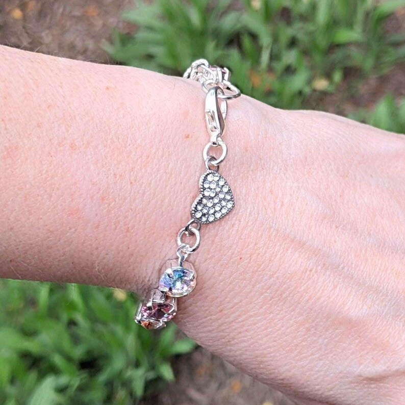 Rhinestone Heart Faceted Crystal Bracelet - - LadybugfeetDesigns -