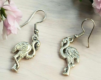 Silver Flamingo hook earrings