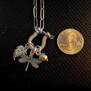 Forest Friends Dragonfly Shackle Clasp Carabiner Necklace, Silver - 20 inch - - LadybugfeetDesigns -