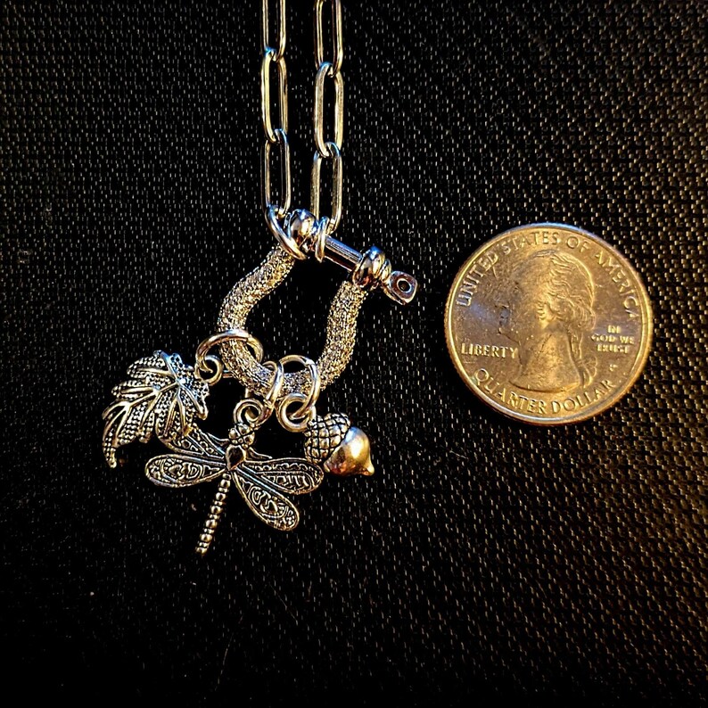 Forest Friends Dragonfly Shackle Clasp Carabiner Necklace, Silver - 20 inch - - LadybugfeetDesigns -
