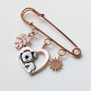 Koala Safety Pin Brooch, Purse Charm, Rose Gold - - LadybugfeetDesigns -
