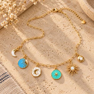 Celestial Multi Charm Link Necklace, Gold- 20 inch image 1