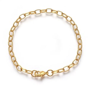 Shiny Gold-Tone Oval Link Charm Bracelet Base D.i.y. Build Your Charm Bracelet image 2