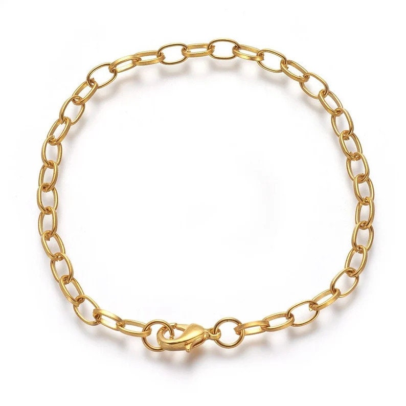 Shiny Gold-Tone Oval Link Charm Bracelet Base D.i.y. Build Your Charm Bracelet image 2
