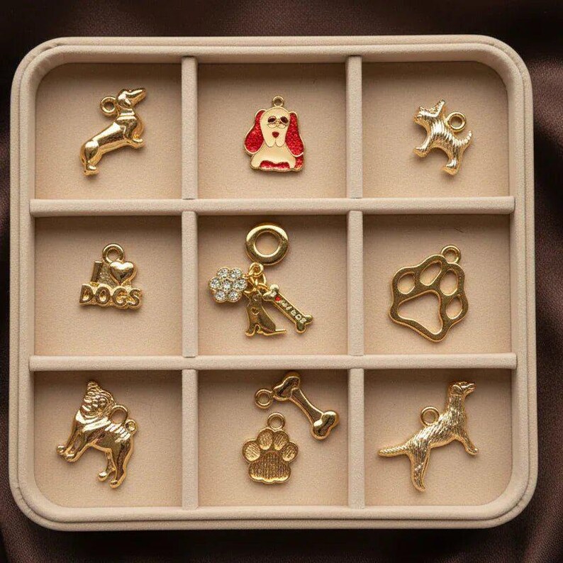 I love Dogs Charm Box - 10 pc., Gold - - LadybugfeetDesigns -