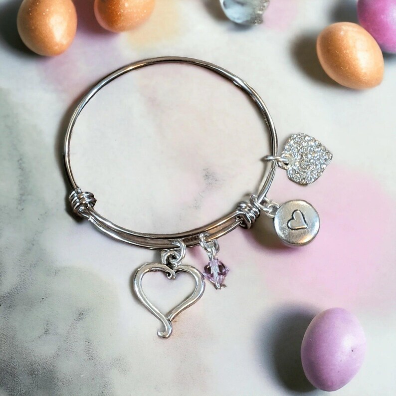 Child's Birthstone Heart Bangle - - LadybugfeetDesigns -