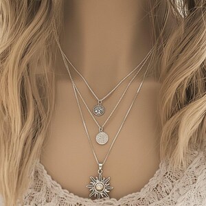 Energy, Power, Positivity Layered Necklace Set, Silver - - LadybugfeetDesigns -