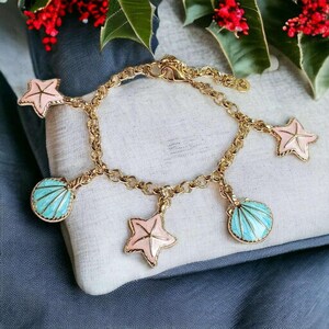Pastel Seashell Charm Bracelet - - LadybugfeetDesigns -