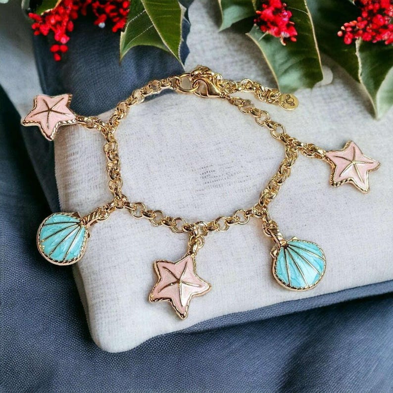 Pastel Seashell Charm Bracelet - - LadybugfeetDesigns -
