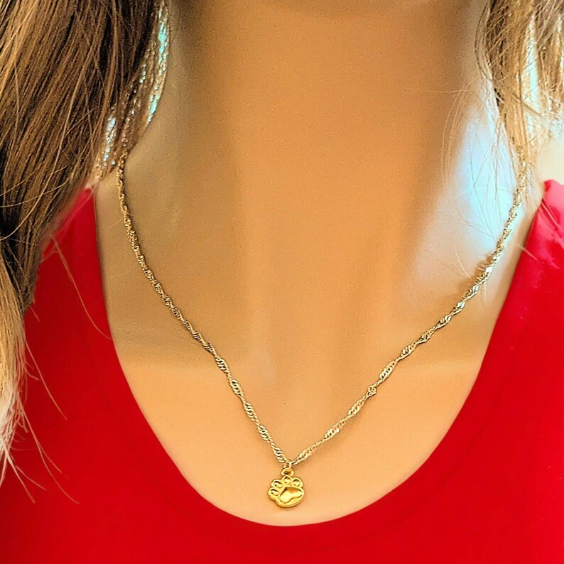 Paw Print necklace, Gold- 20 inch - - LadybugfeetDesigns -