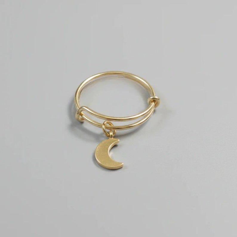 Crescent Moon Expandable Charm Ring - Gold - - LadybugfeetDesigns -