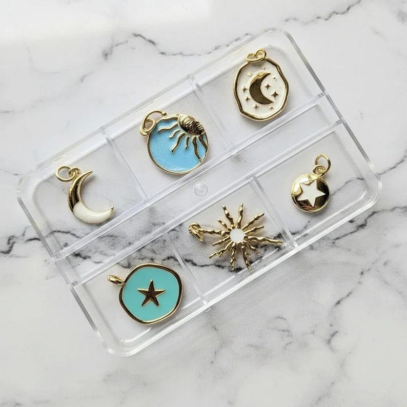 Celestial Enamel Mini Charm Box - 6 pc., Gold - - LadybugfeetDesigns -