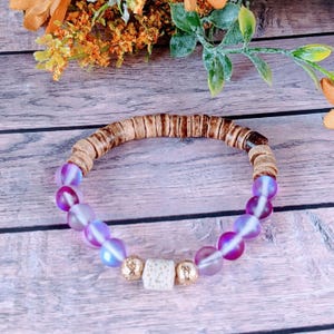 Iridescent Purple Mystic Aura Quartz Gemstone Diffuser bracelet - - LadybugfeetDesigns -