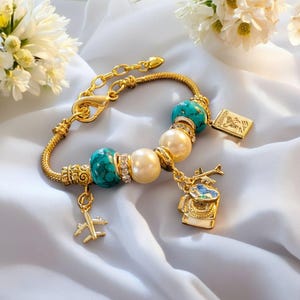 Travel/Vacation European beaded bracelet - Gold - - LadybugfeetDesigns -
