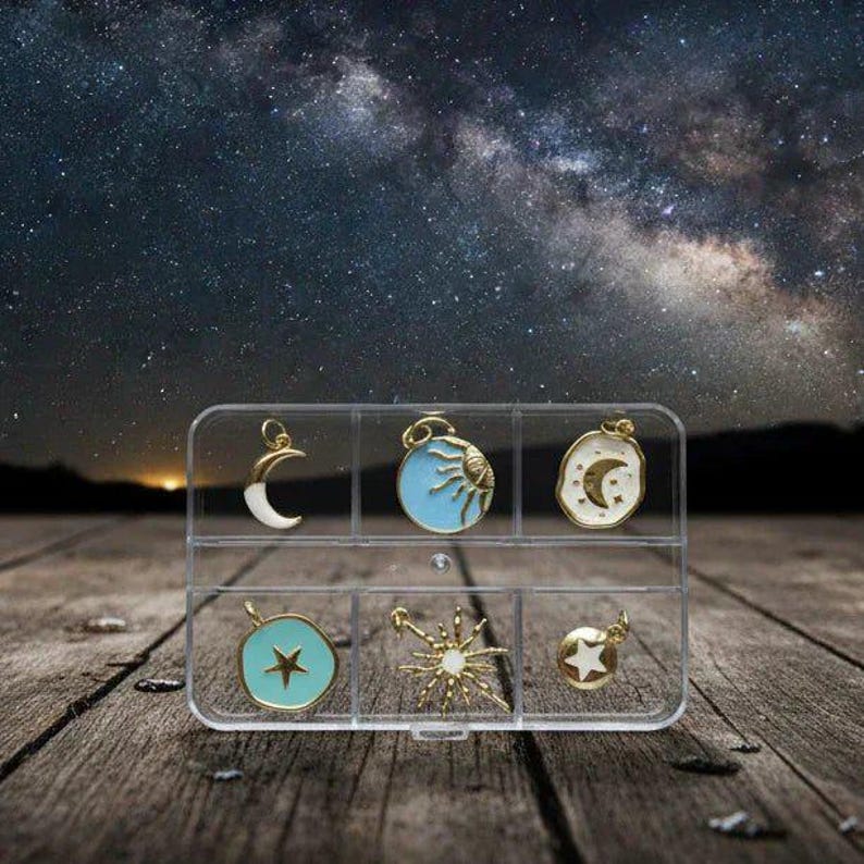 Celestial Enamel Mini Charm Box - 6 pc., Gold - - LadybugfeetDesigns -