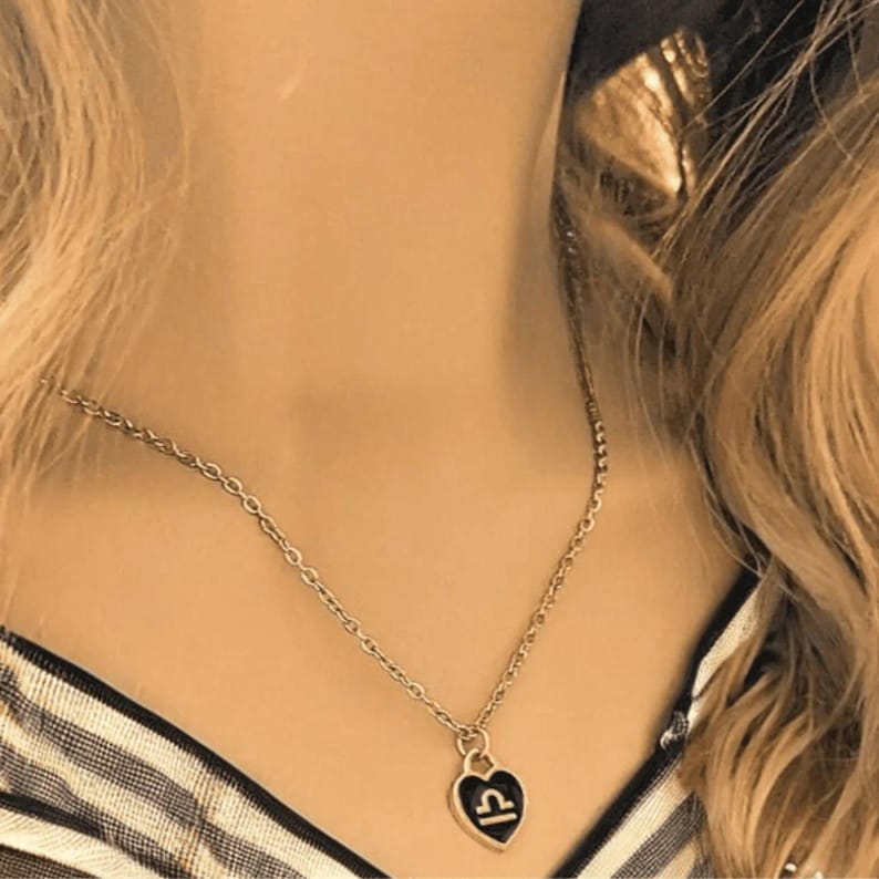 Zodiac Sign Heart Necklace, Gold - 20 inches - - LadybugfeetDesigns -