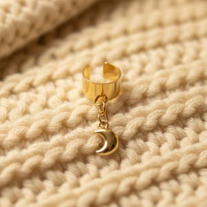 Puffy Crescent Moon Ear Cuff, Gold - - LadybugfeetDesigns -