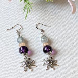 Celestial Sun Beaded Hook Earrings, Silver - - LadybugfeetDesigns -