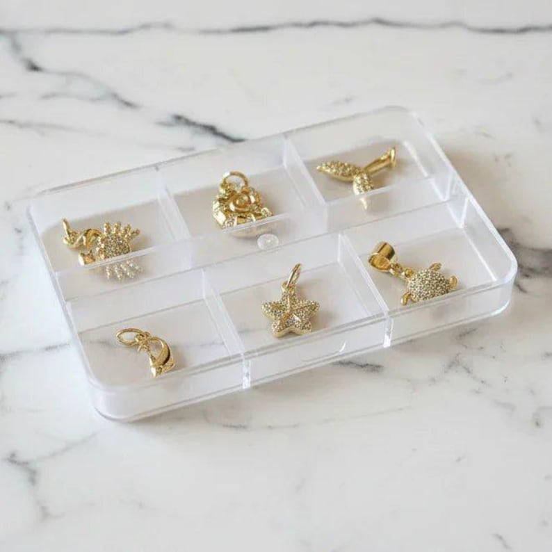 Ocean Lover CZ Mini Charm Box - 6 pc., Gold - - LadybugfeetDesigns -