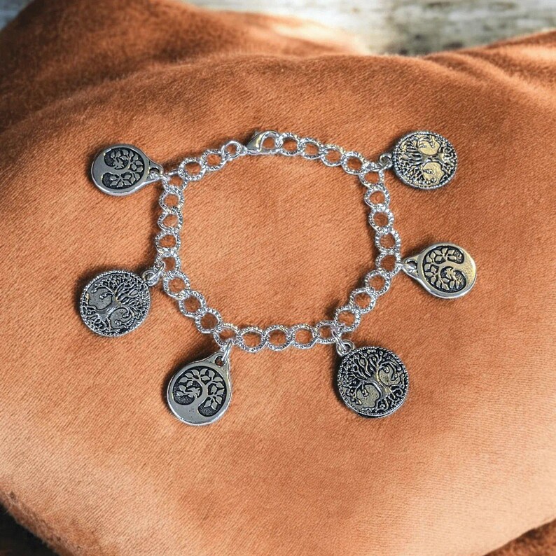 Silver Tree of Life Charm Bracelet - - LadybugfeetDesigns -