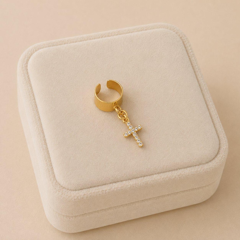 CZ Cross Ear Cuff, Gold - - LadybugfeetDesigns -