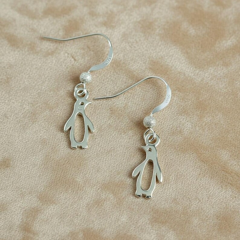 Penguin Sterling Silver dangle earrings - - LadybugfeetDesigns -