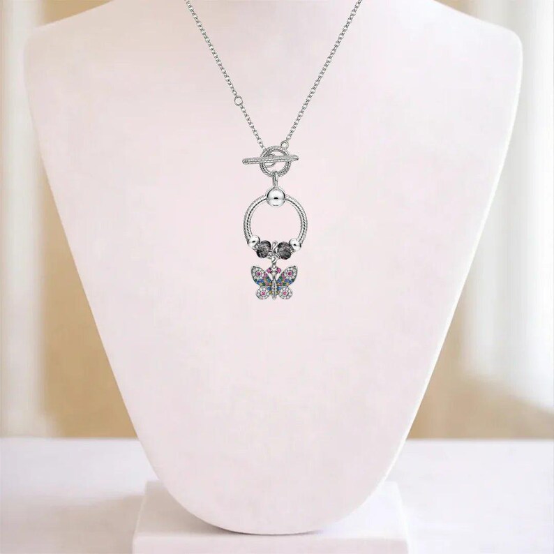 Butterfly Sterling Silver Toggle Charm Necklace, 20 inches - - LadybugfeetDesigns -