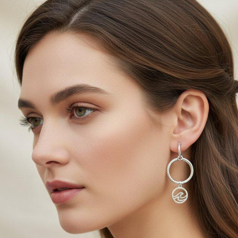Sterling Double Hoop Sterling Wave Earrings, 3 in 1 Hoops - - LadybugfeetDesigns -