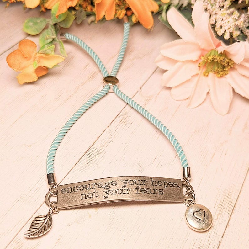 Encourage Your Hopes Not Your Fears Twisted Rope Bolo bracelet - - LadybugfeetDesigns -