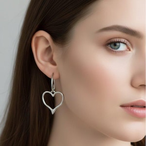 Rustic Heart Hoop Earrings, Silver - 16mm - - LadybugfeetDesigns -